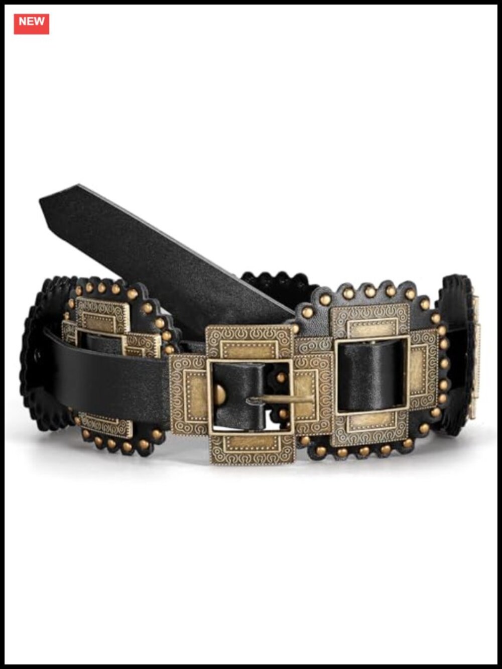 Vintage Western Concho Leather Belt Cowgirl Boho Chunky Belt for Dress Concert
